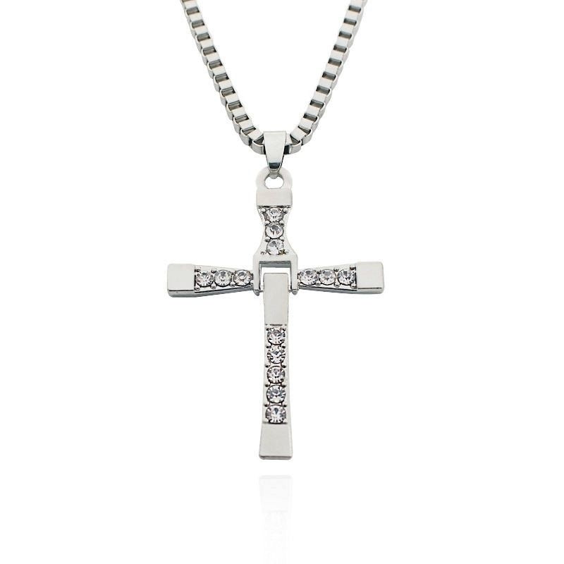 Cross-shape Necklace With Rhinestones Jewelry Men And Women