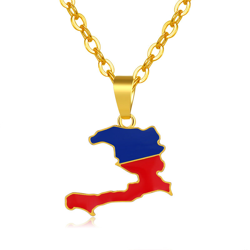 Fashion Ladies Stainless Steel Haiti Map Pendant Necklace