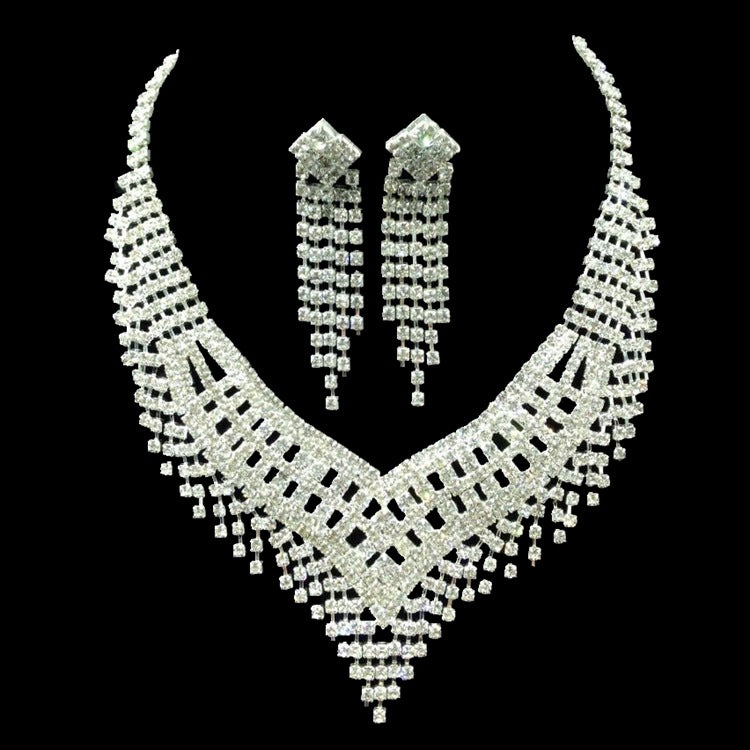 European And American Rhinestone Claw Chain Large Necklace Two-piece Accessories