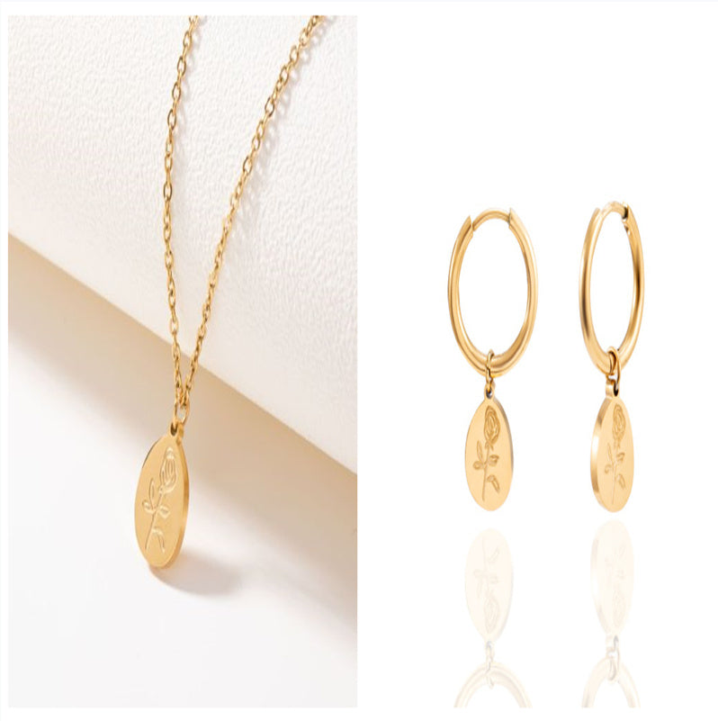 18K Gold Plated Titanium Steel Flower Jewelry Set