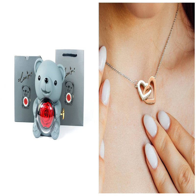 Eternal Rose Teddy Bear Gift Box with Rotating Jewelry Drawer
