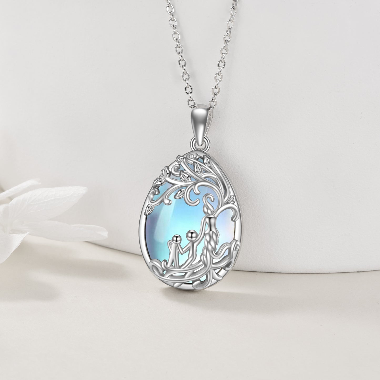 Sterling Silver Moonstone Tree of Life Mother Necklace Jewelry Gifts