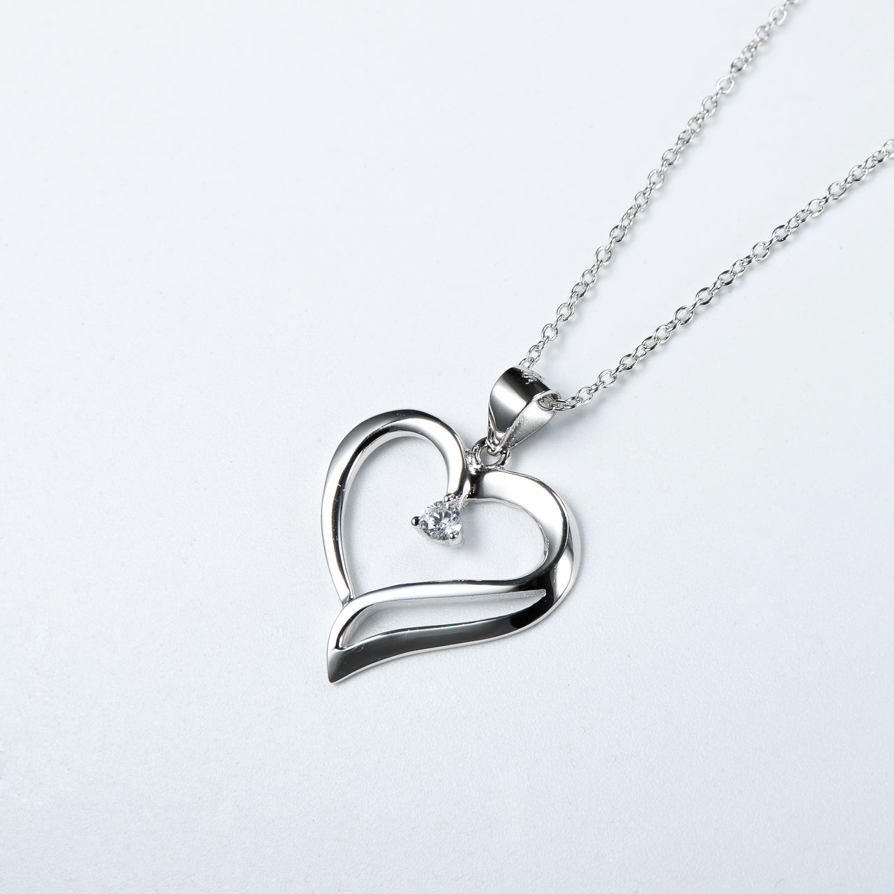 Heart  Pendant 925 Silver Diamante Necklace