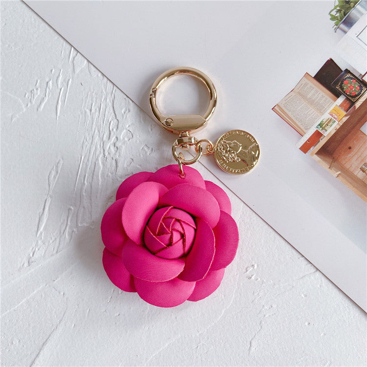 Fashion Leather Camellia Car Keychain