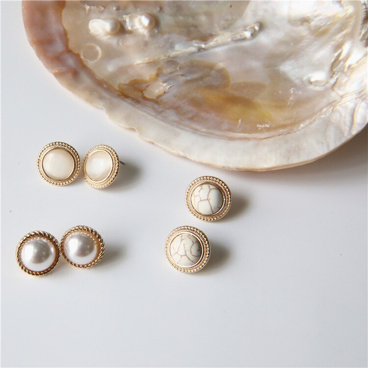 Pearl cat's eye stone earrings