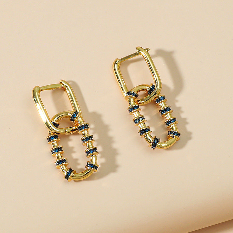 Female Style Earrings Gold-plated Copper With Colored Zircon