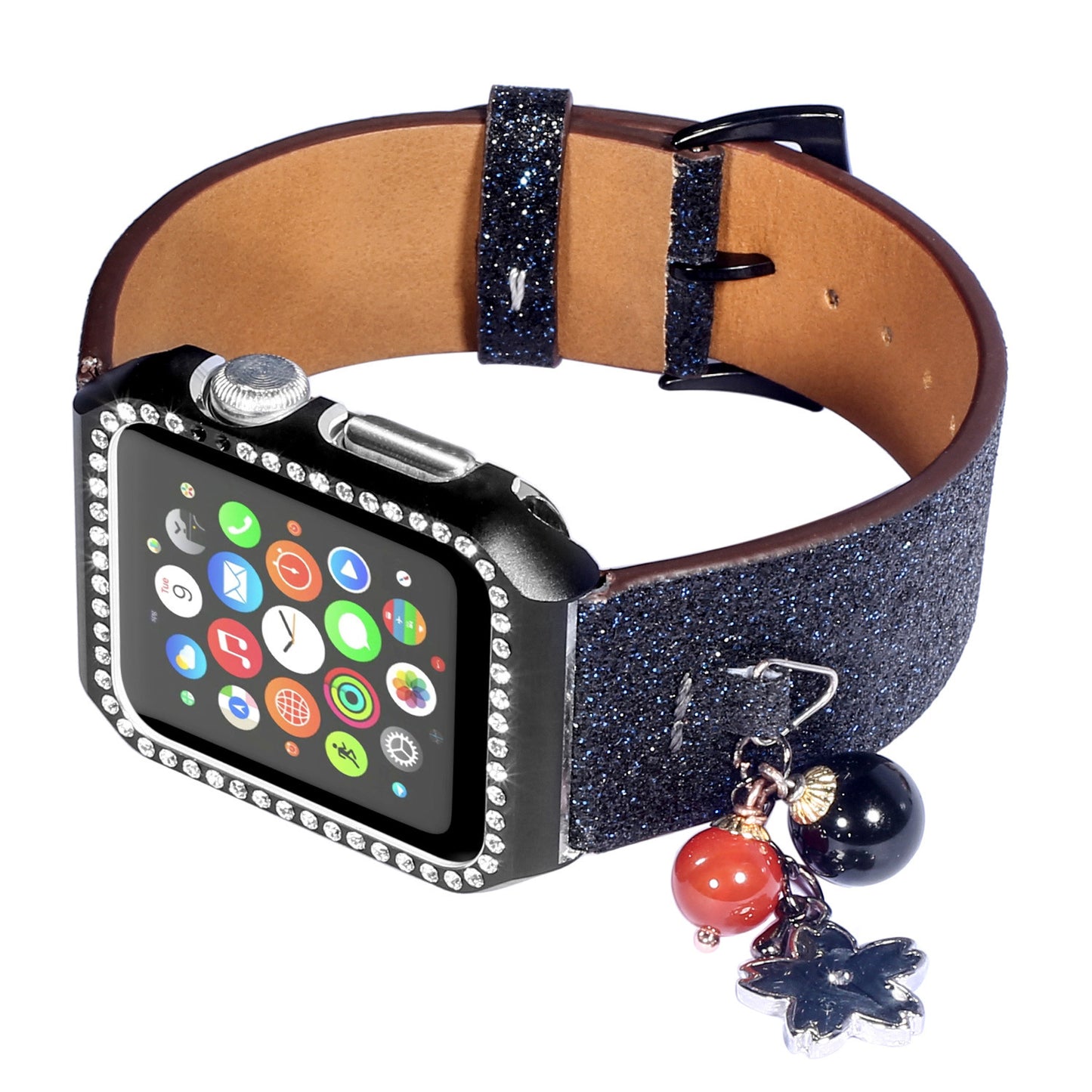 Smart Watch Glitter Sequin Star Ball Charm Leather Strap