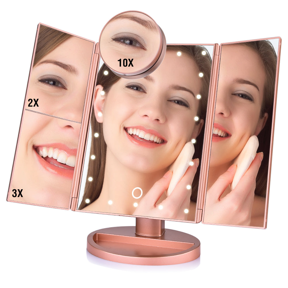 24 LED Magnifying Lighted Cosmetic Makeup Mirror Tabletop Tri-fold Touch Screen Mirror Touch Screen