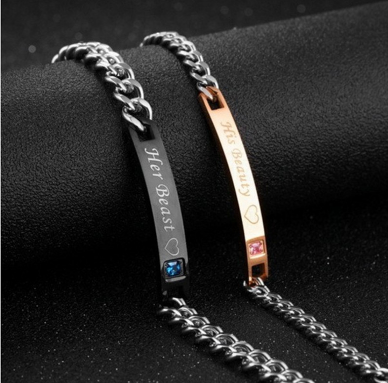 His Queen Her King Black Rose Gold Color Women's Male Chain Crystal Couple Bracelet