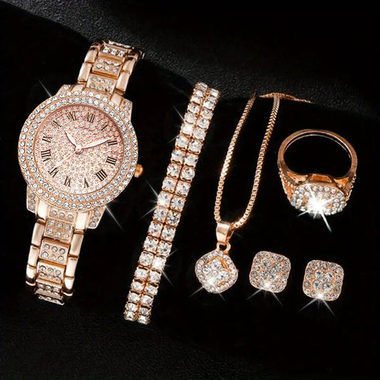 Luxurious Five-Piece Diamond Roman Quartz Set