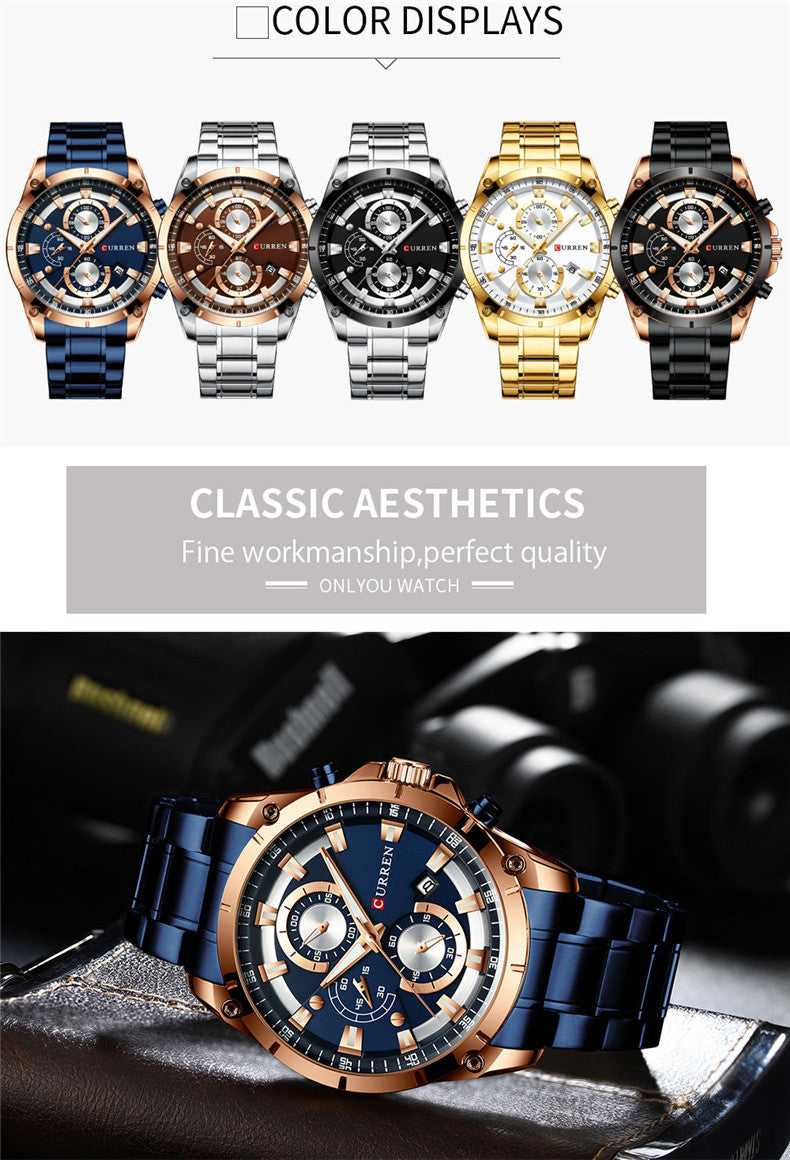 Multifunctional Six-pin Calendar Waterproof Quartz Watch