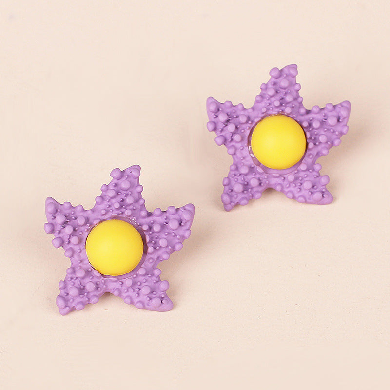 Simple Egg Yolk Purple Cartoon Star Earrings