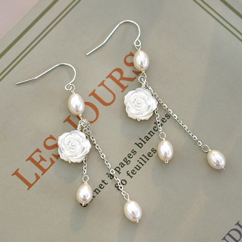 Fashionable Freshwater Pearl Camellia Earrings