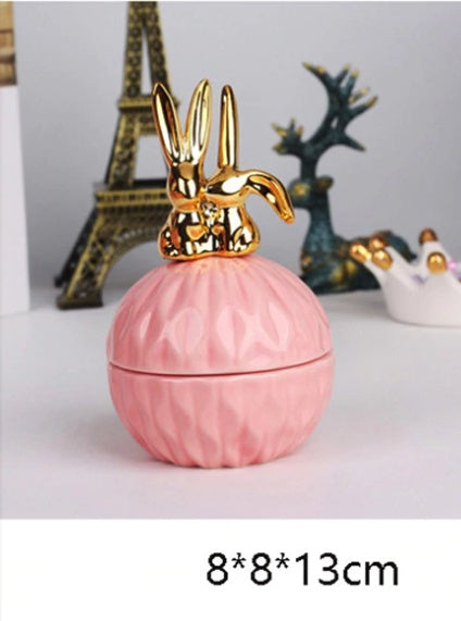 Pink Ceramic Jewelry Storage Box with Dustproof Cover