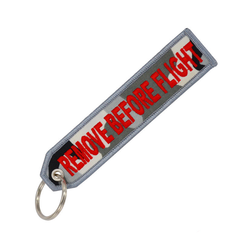 Personalized Embroidered Red Background White Keychain