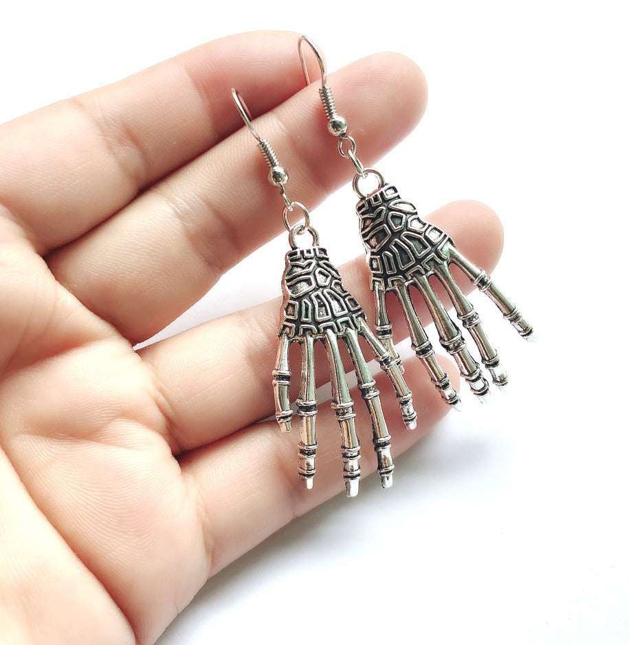 Halloween Vintage Carved Skull Skeleton Hands Earrings