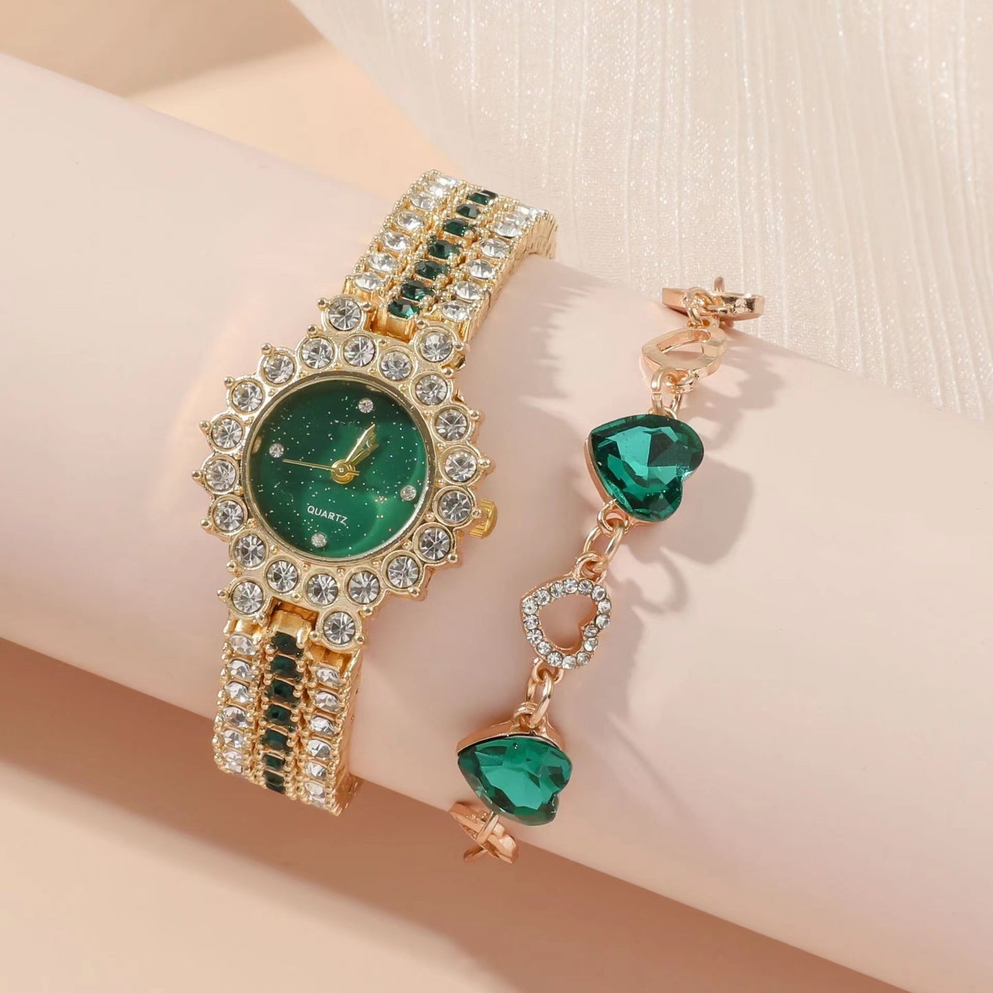 Chic Green Watch & Jewelry Five-Piece Gift Set