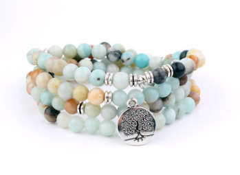 Natural Stone Rosary Bracelet Alloy 3D Lotus Life Tree Anklet Yoga Mala Necklace