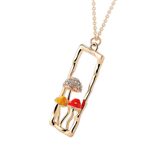 Mushroom Necklace Female Personality Fashion Drip Oil Diamond Niche Trend Clavicle Chain Jewelry