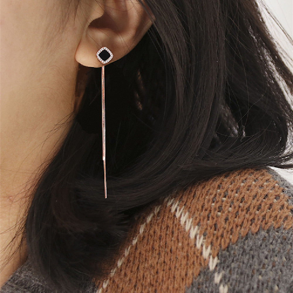 Black Long Sterling Silver Earline