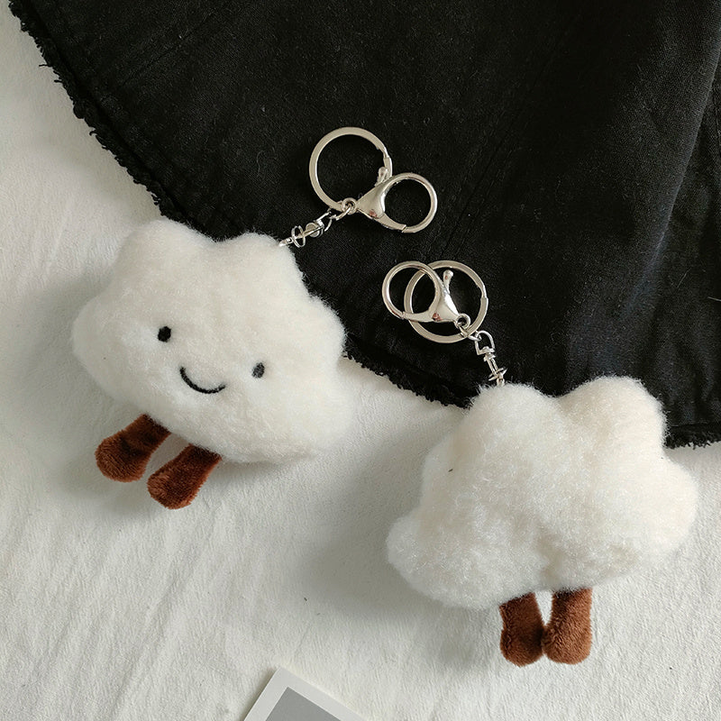 Cute Plush White Cloud Pendant Couple Keychain Ring