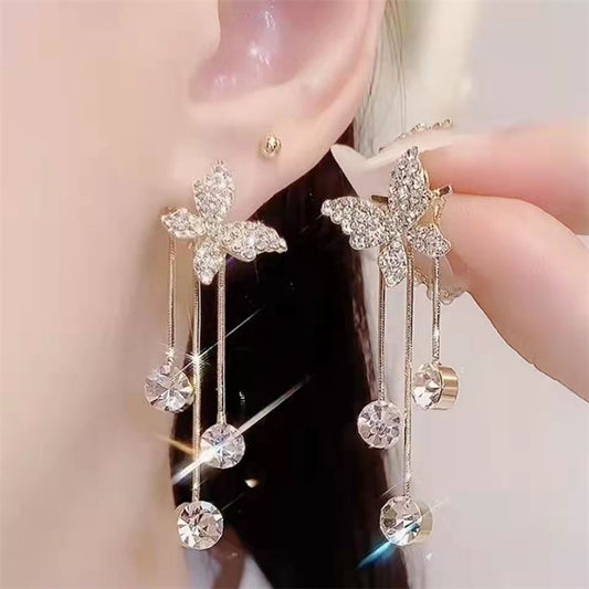 Shiny Butterfly Rhinestone Drop Dangle Earrings