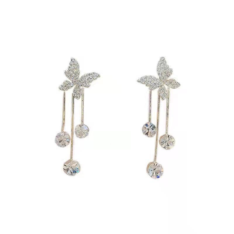 Shiny Butterfly Rhinestone Drop Dangle Earrings