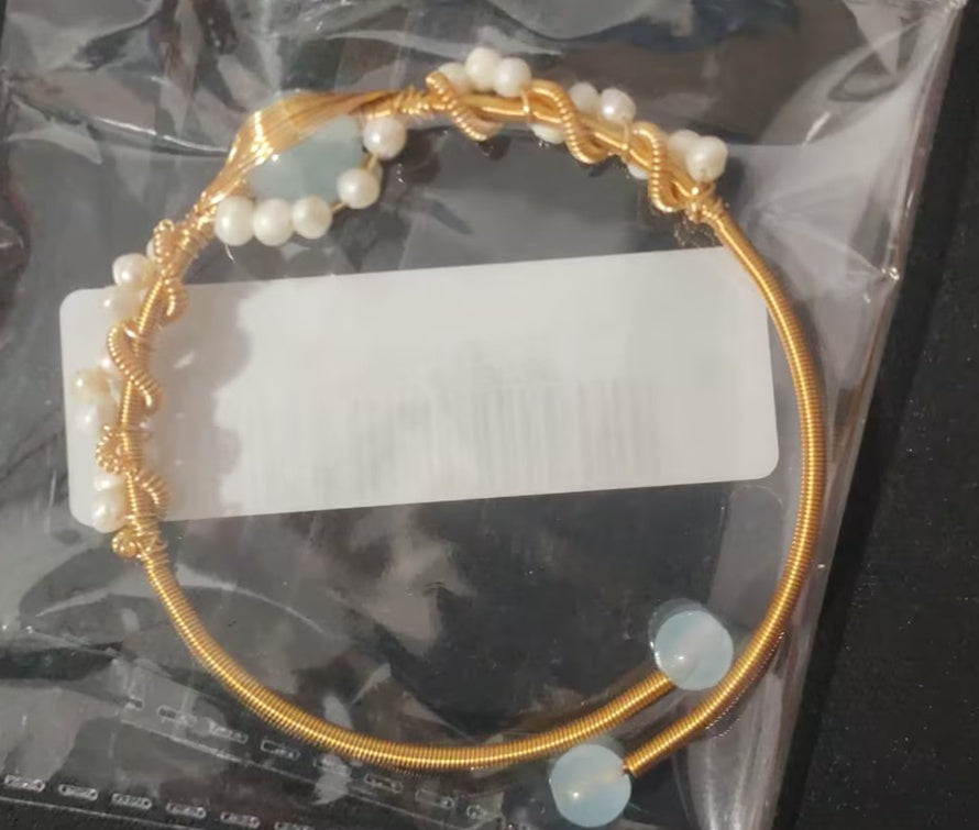 Vintage Gold Wire Braided Pearl Bracelet