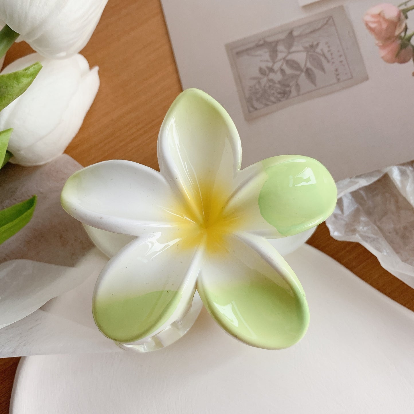 Muweordy Plumeria Hair Clips Flower Hair Clip Trendy Hair Claw Clip Popular Hair Catch Korean Hair Accessories For Women