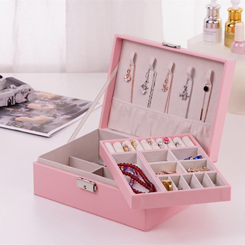 Multifunctional Wooden Leather Jewelry Storage Box