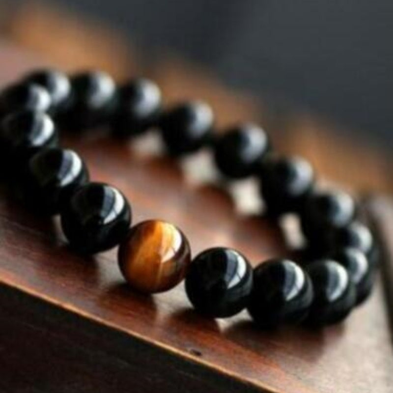 Natural Black Onyx With Stone Tiger Eyes Energy Bracelet