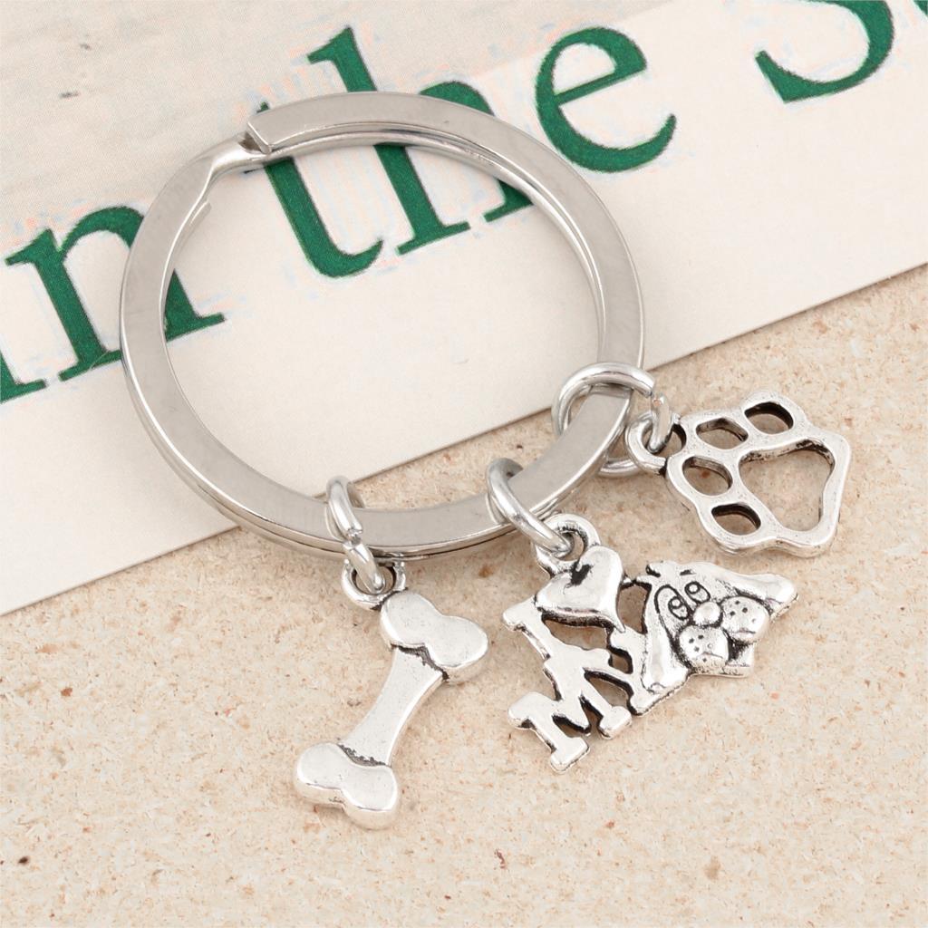 Pet I Love My Dog Bone Paw Keychain