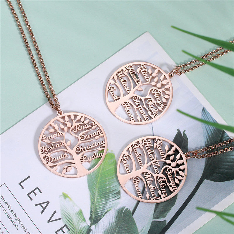 Rose Gold Family Tree Name Necklace Tree Of Life Stainless Steel Customised Necklace