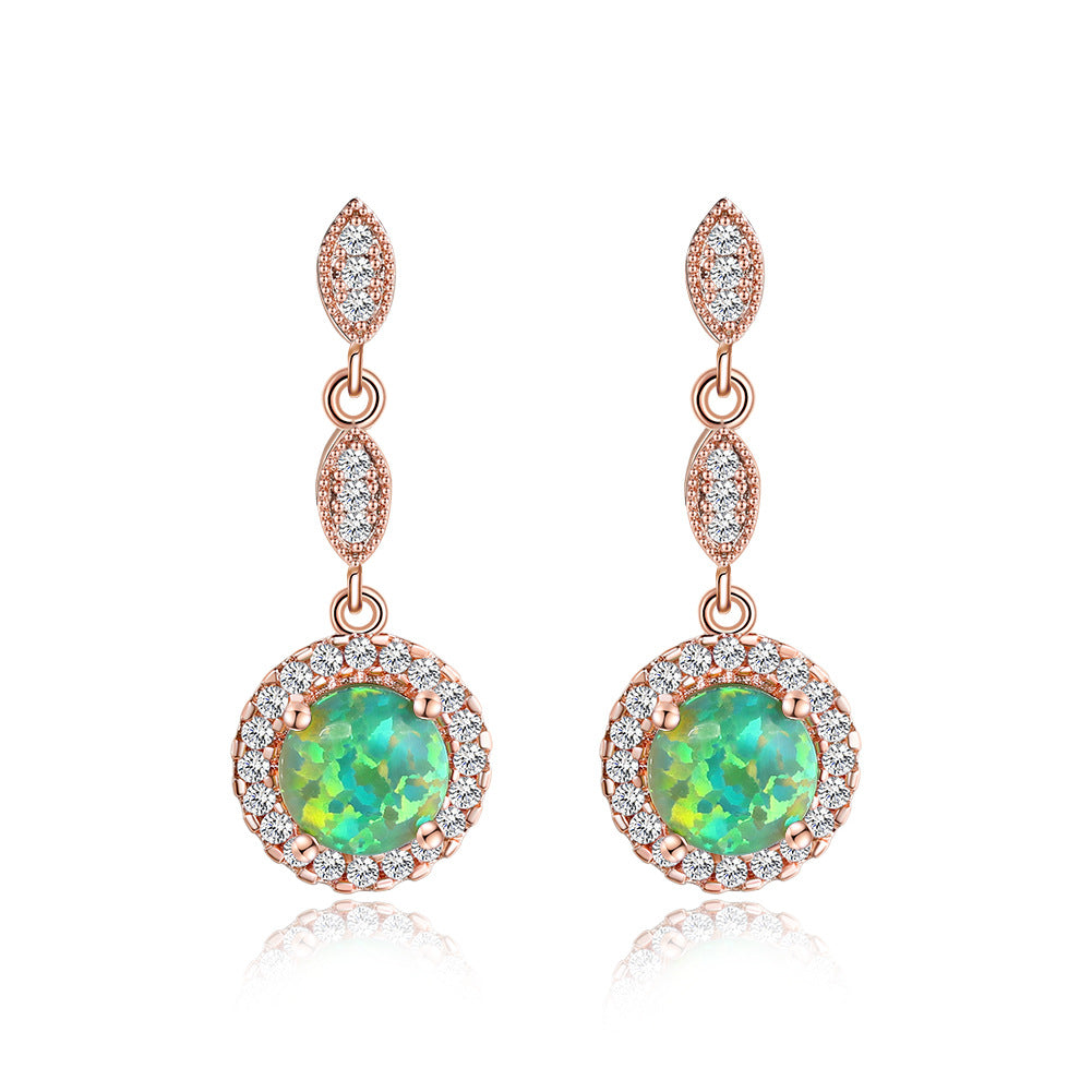 Trendy Rose Gold White Gold Multicolor Round Opal Draping Versatile Earrings