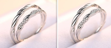 S925 sterling silver water ripple micro inlaid couple ring