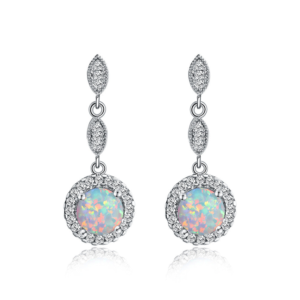 Trendy Rose Gold White Gold Multicolor Round Opal Draping Versatile Earrings