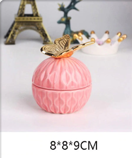 Pink Ceramic Jewelry Storage Box with Dustproof Cover