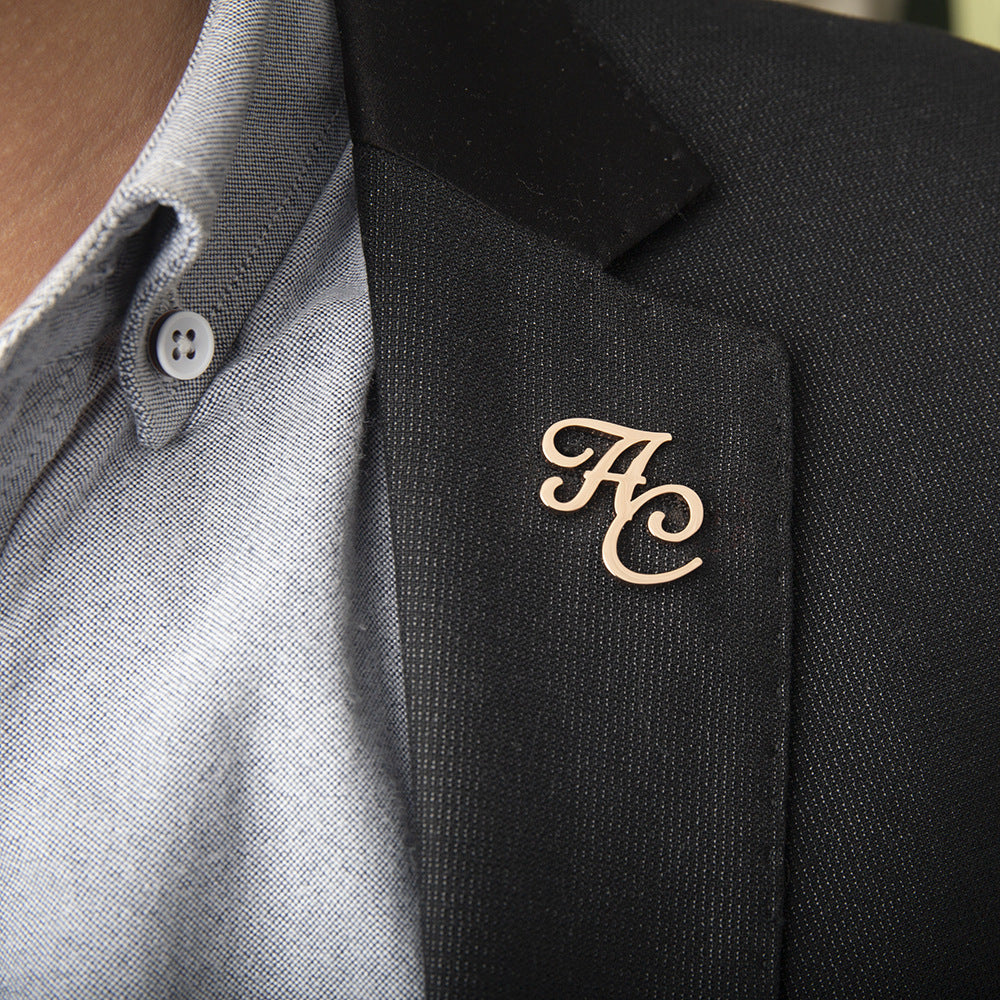 Personalized Men's Suit Name Double Letter Brooch