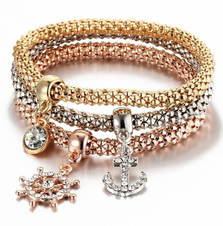 Tricolor Stretch Popcorn Chain Bracelet Set