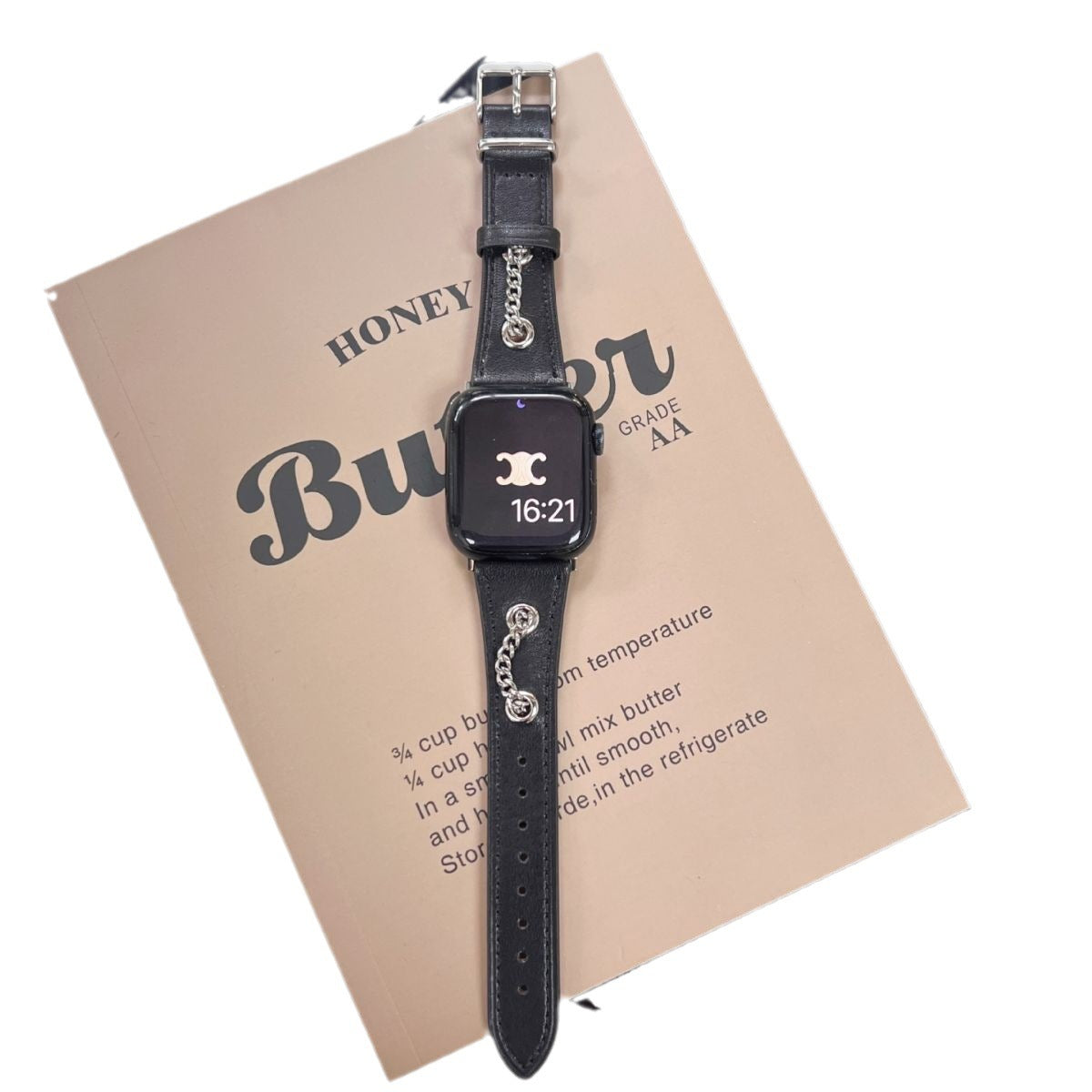 American Retro Design Clinch Metal Chain Cow Leather Watch Strap