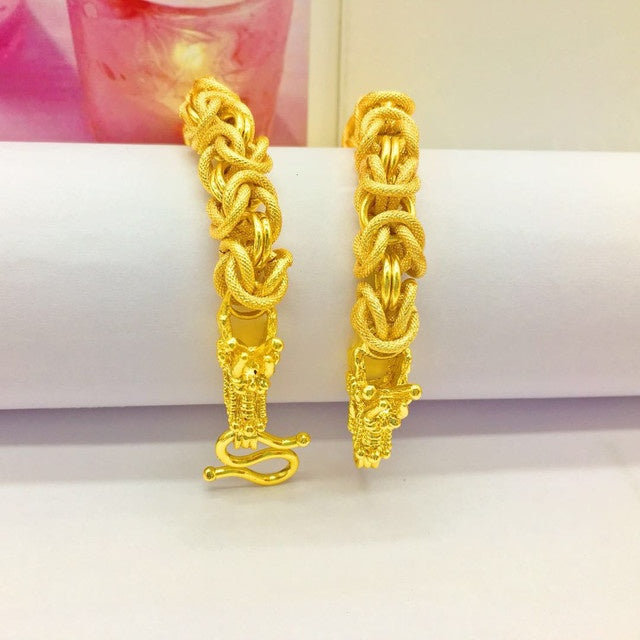 24K Yellow Gold Plated Double Dragon Head Bracelet