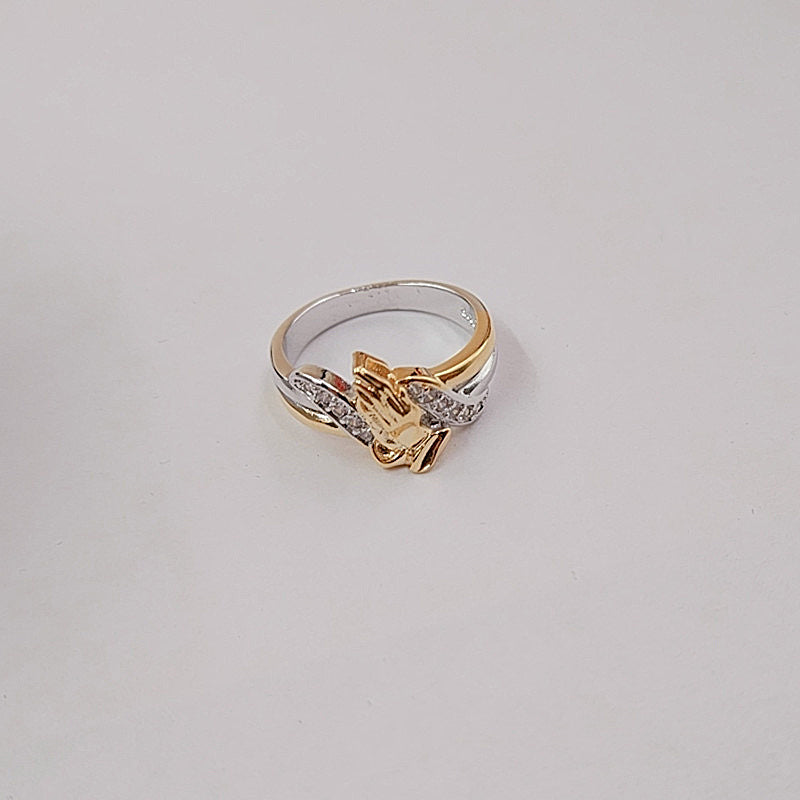 14K Gold Plated Prayer Hands Zircon Ring