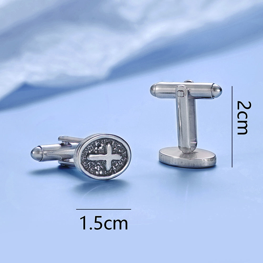 Oval Cross Cufflinks Silver Stainless Steel Shirt Cuff Links For Men Jewelry Accessories