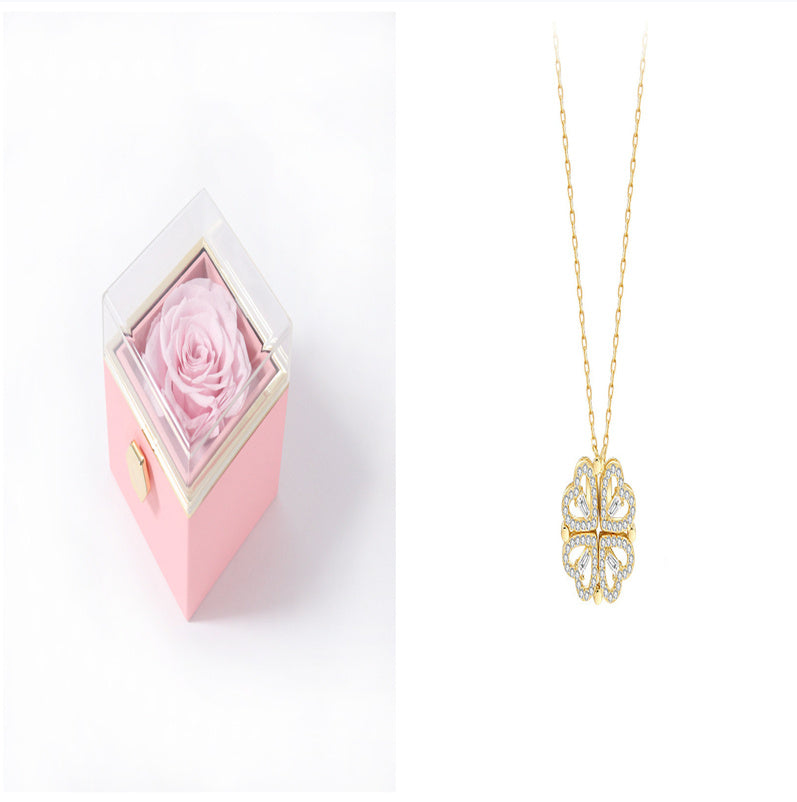 Magnetic Folding Heart-Shaped Four-Leaf Clover Pendant Necklace