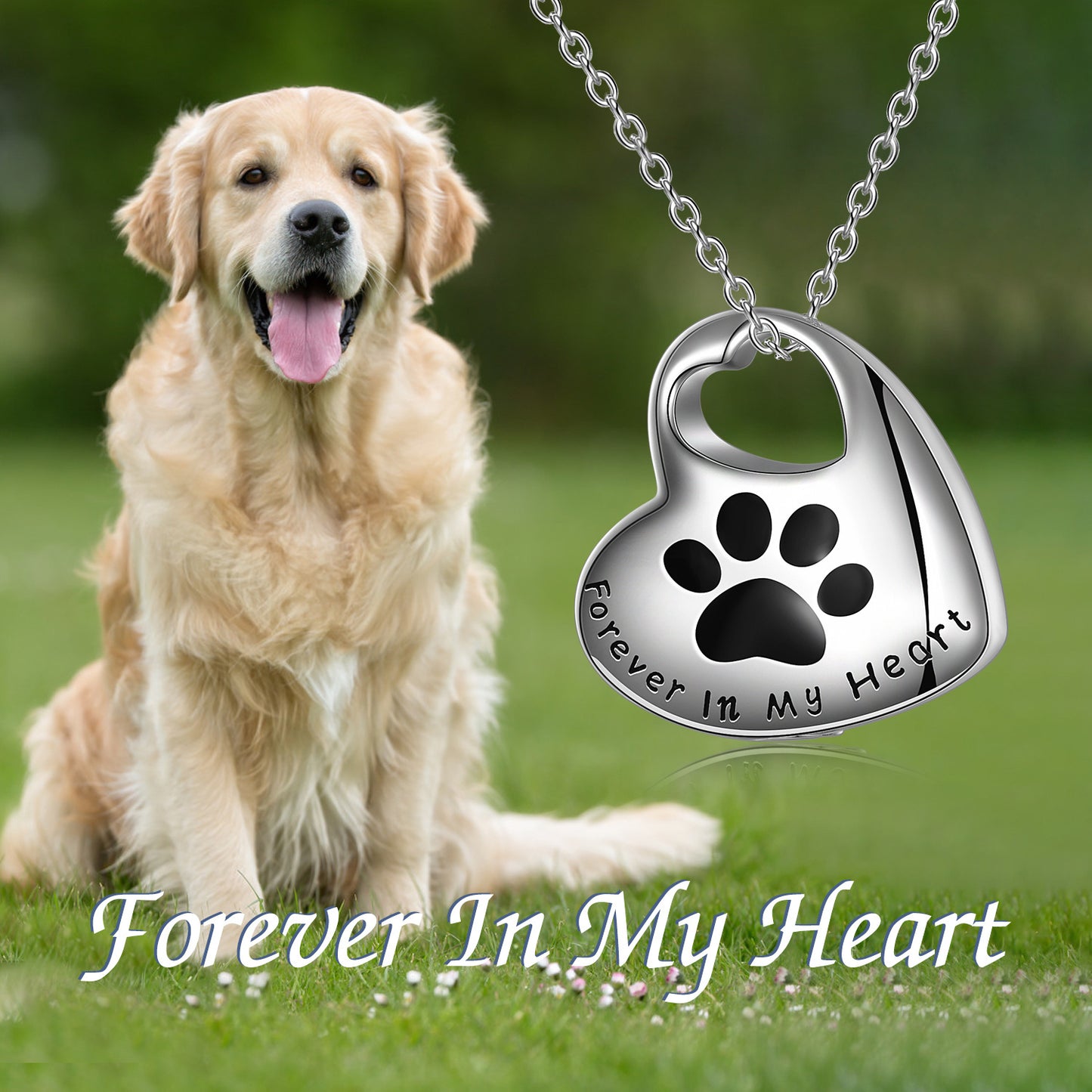 Sterling Silver Pet Paw Urn Necklace for Ashes Cremation Jewelry