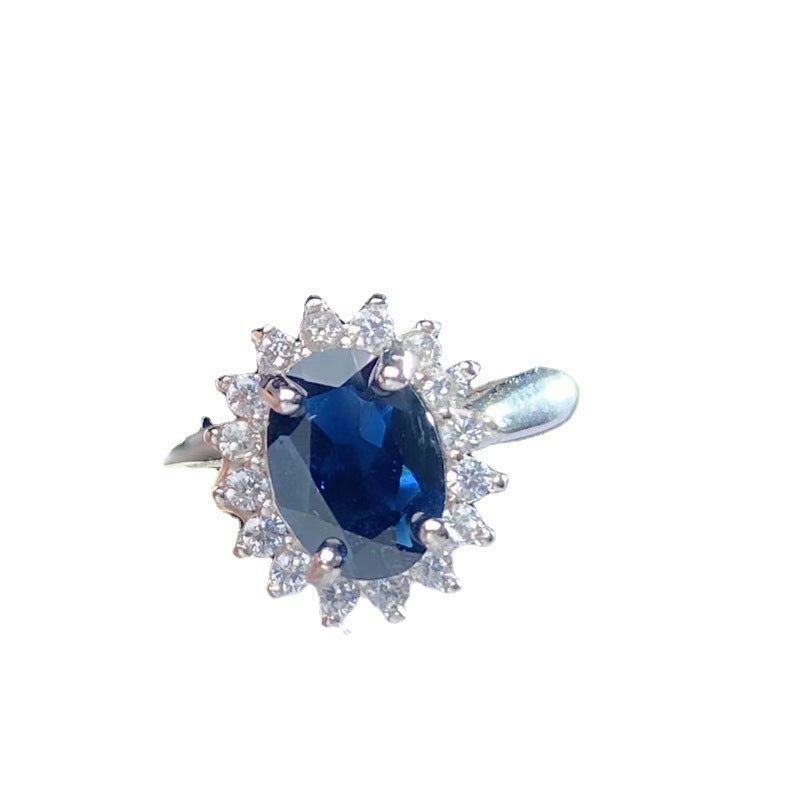 Natural Sapphire Women's Ring High Plate Design Silver