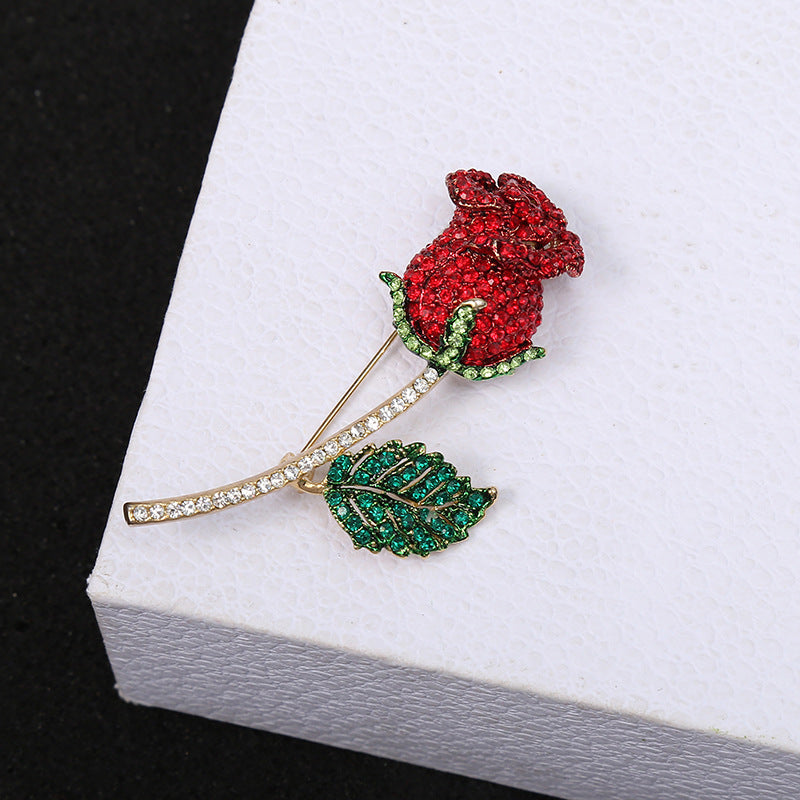 Three-dimensional Rose Flower Rhindiamond-style Brooch Anti-glitter Buckle French Accessories