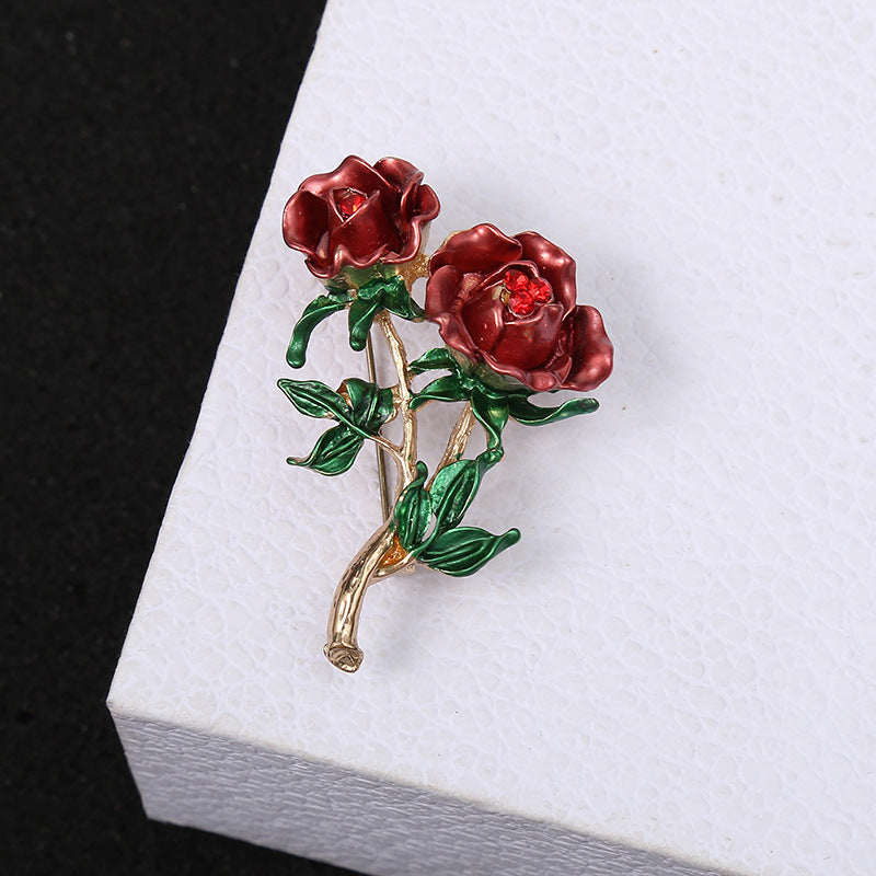 Three-dimensional Rose Flower Rhindiamond-style Brooch Anti-glitter Buckle French Accessories