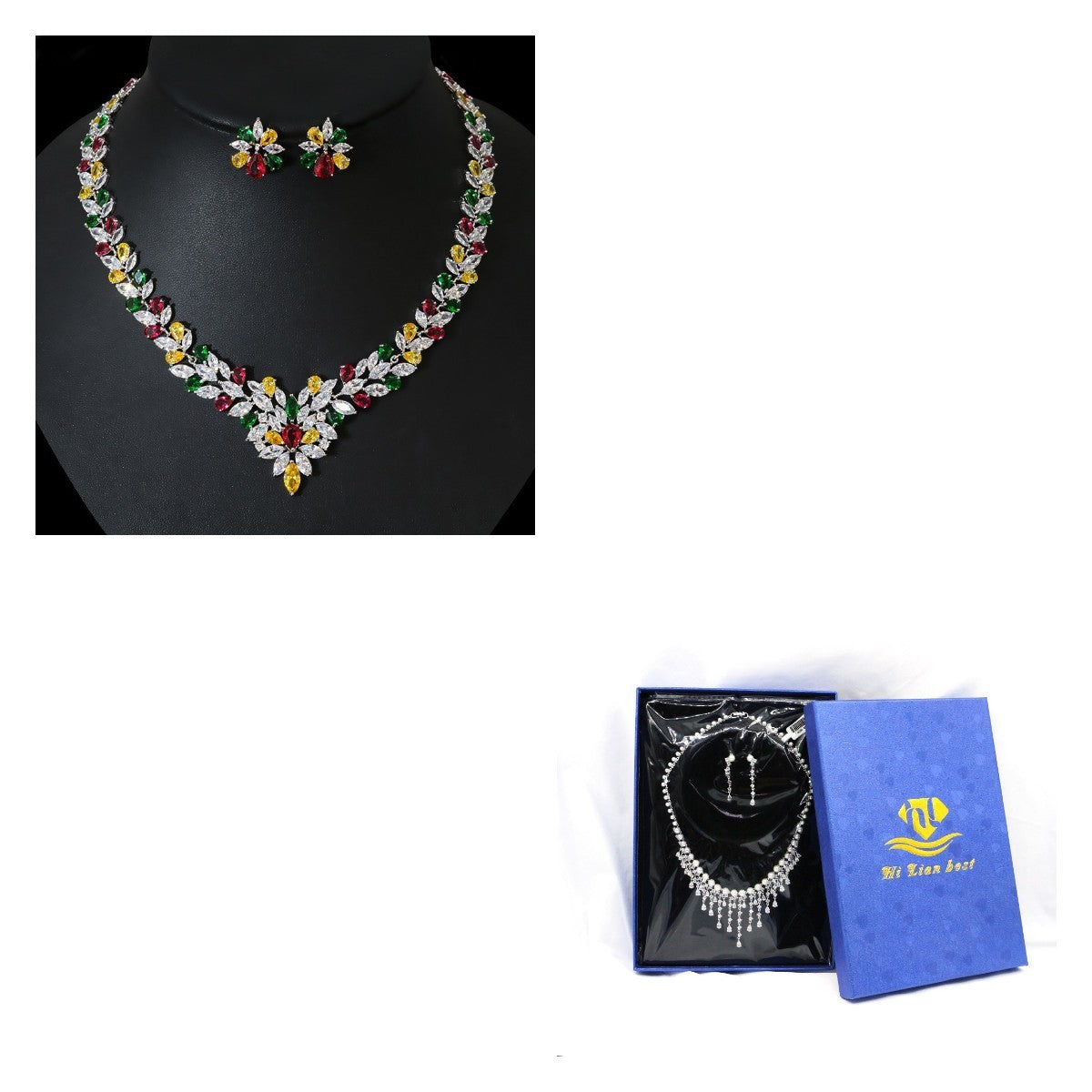 Fashion Ice Flower Earrings Zircon Necklace Set