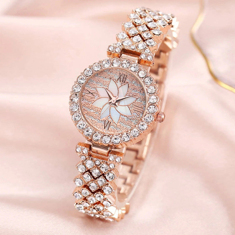 Diamond-embedded Starry Sky Flower Disk Bracelet Watch Women's Suit